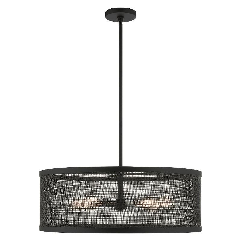 Sleek Industro Drum Chandelier with Stainless Mesh Shade, Black/Brushed Nickel