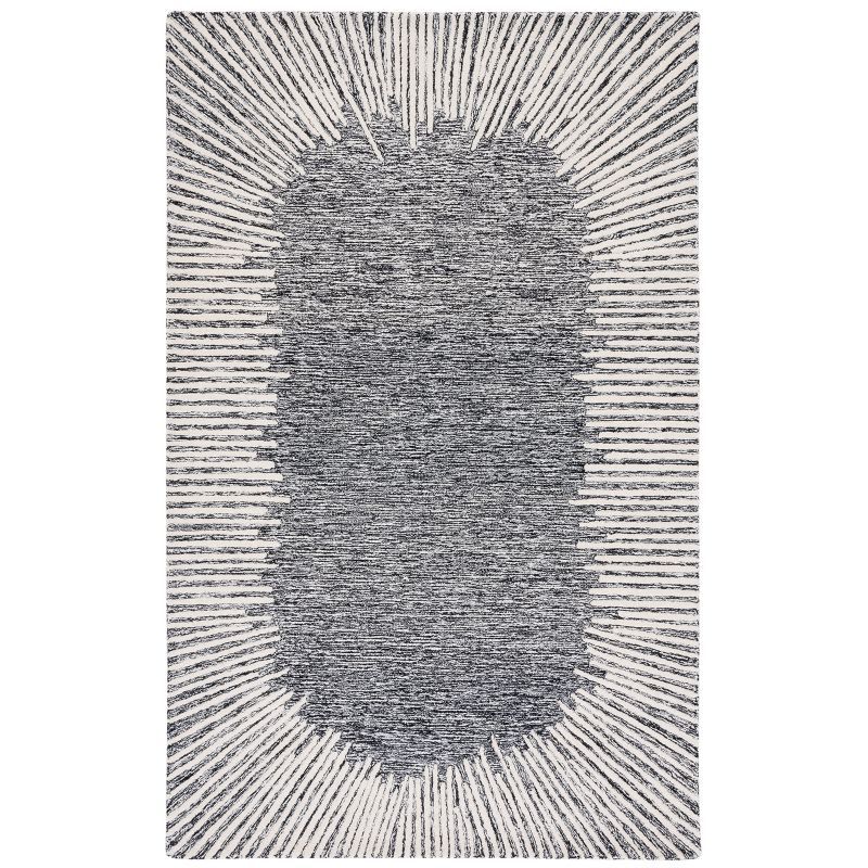 Handmade Abstract Tufted Wool Rug in Black/Ivory - 6' x 9'