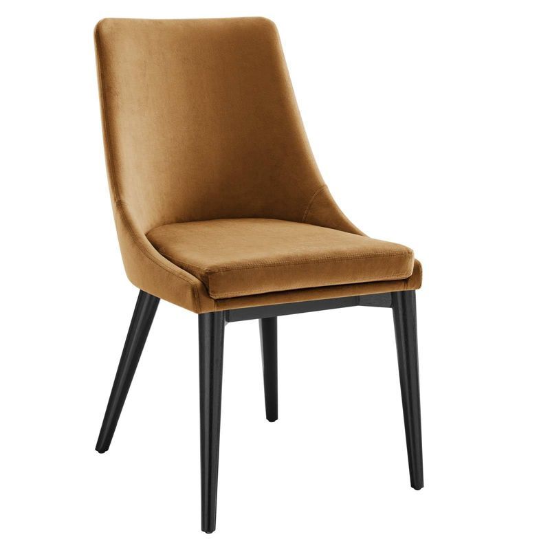 Cognac Velvet Upholstered Dining Chair with Black Wood Legs