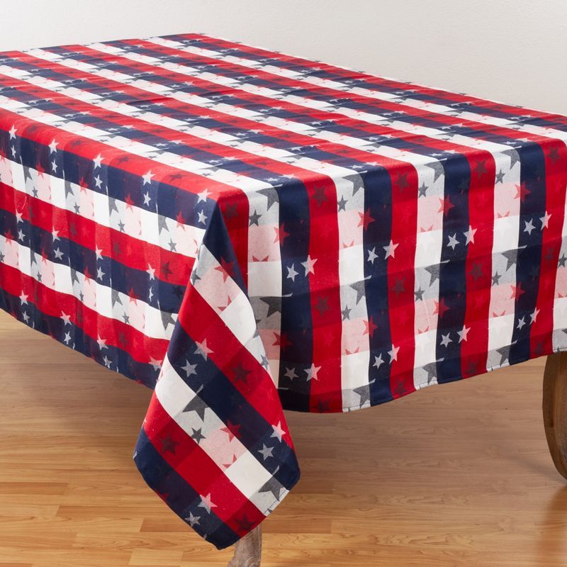 Patriotic Red White and Blue Checkered Cotton Blend Tablecloth