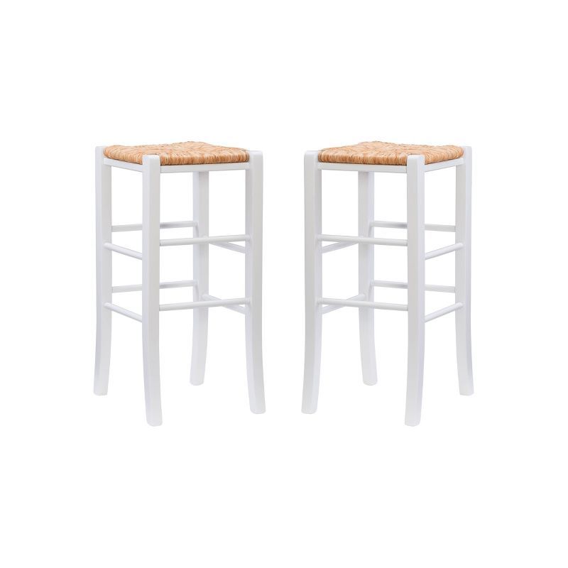 Gianna 37" White Solid Wood Backless Barstools, Set of 2