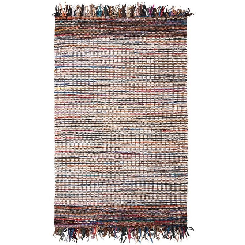 Multi-Color Leather Stripe Handwoven 5' x 8' Area Rug