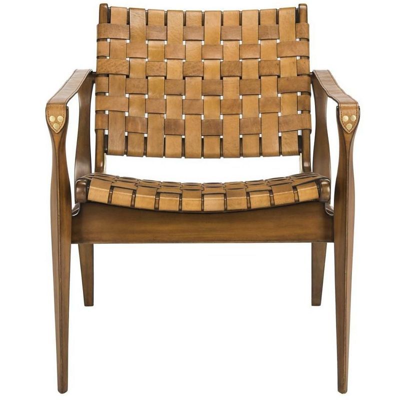 Light Brown Mahogany and Leather Safari Armchair