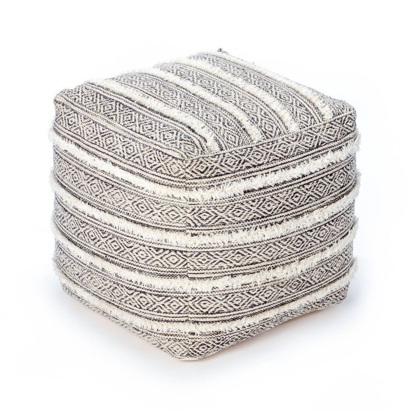 Taos Square Moroccan-Inspired Pouf Ottoman in Gray/Ivory