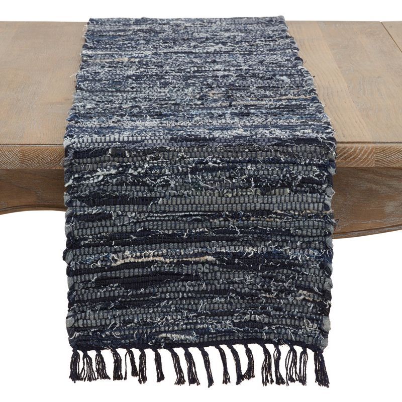 Navy Blue Cotton Denim Chindi Table Runner 13 x 120 in