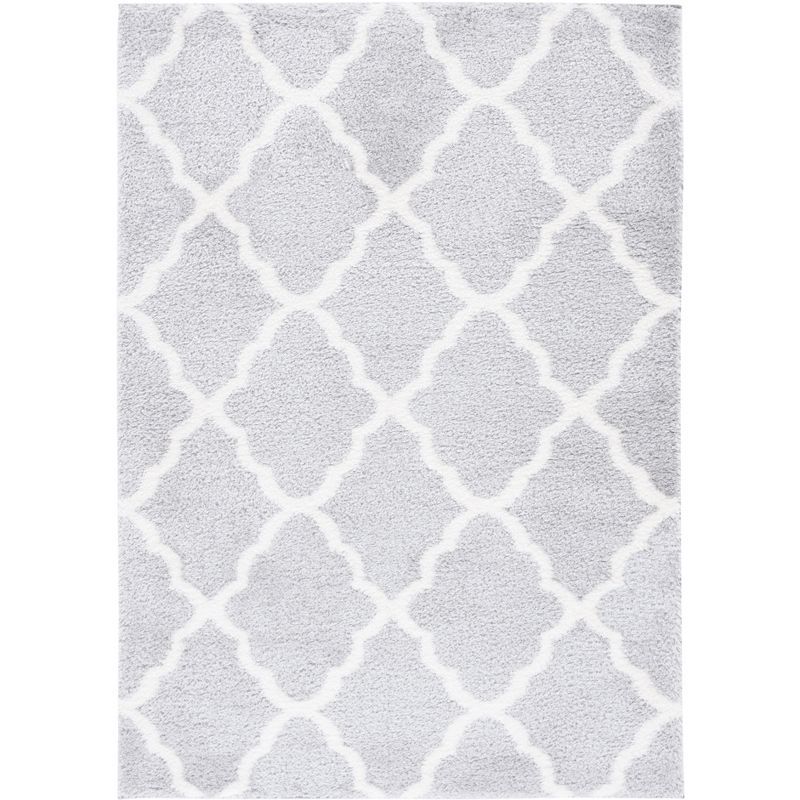 Light Grey and White Geometric Shag 5' x 7' Area Rug