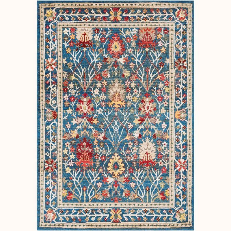 Aaden Blue Synthetic Stain-Resistant Square Area Rug