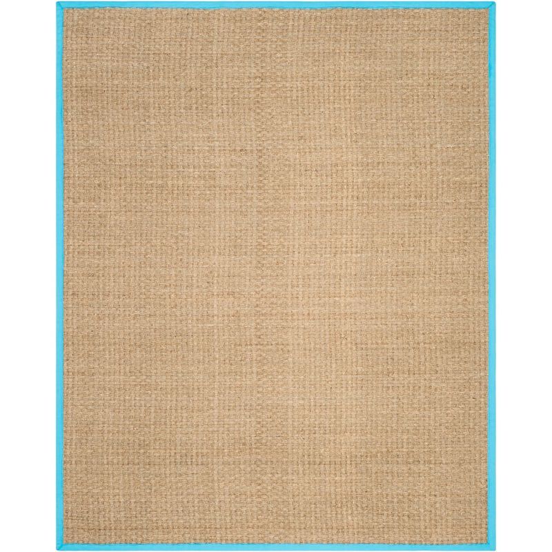 Natural and Turquoise Hand-Knotted Cotton Area Rug