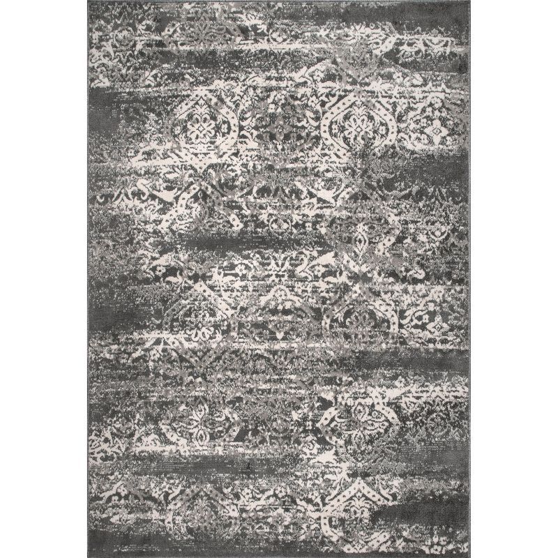 Faded Floral Dark Gray Synthetic 9' x 12' Easy Care Area Rug