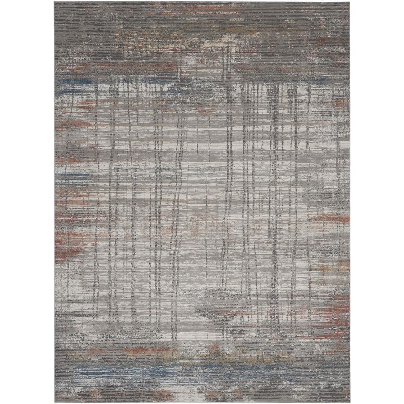 Gray Abstract Synthetic Rectangular Area Rug 7'10" x 10'6"