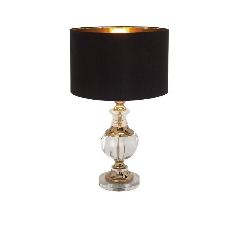 Black and Gold Crystal Nightstand Lamp with Drum Shade