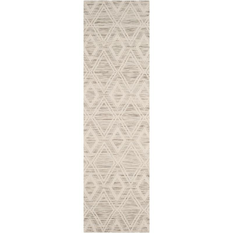 Ivory Geometric Flat Woven Wool Runner Rug