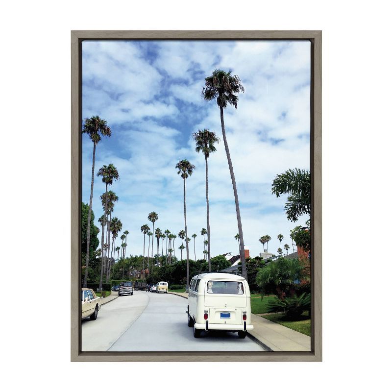 La Jolla Commute Coastal Palm Tree Canvas Art in Gray Frame