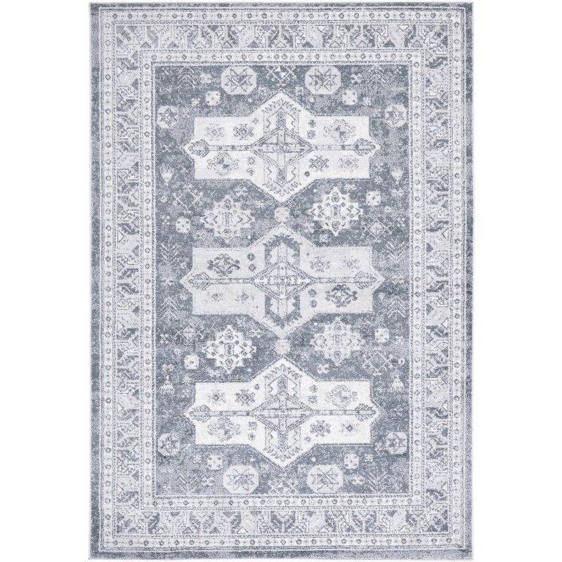 Abstract Gray Synthetic 8' x 10' Hand-Knotted Area Rug