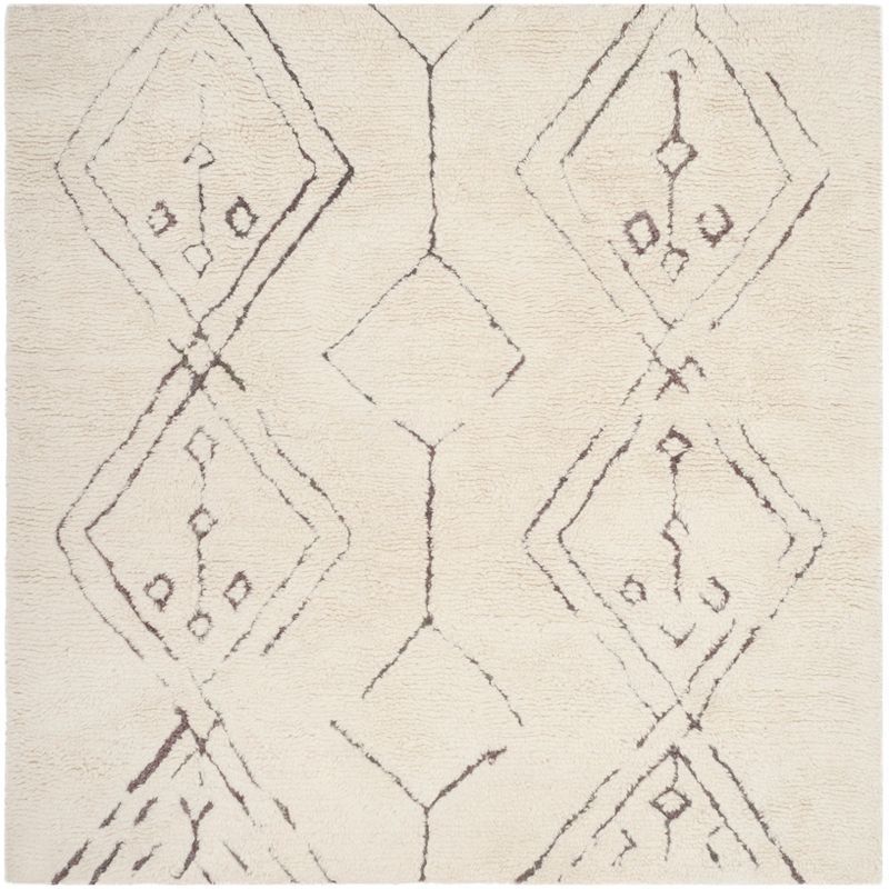 Ivory Elegance Hand-Tufted Wool Square Shag Rug - 6' x 6'