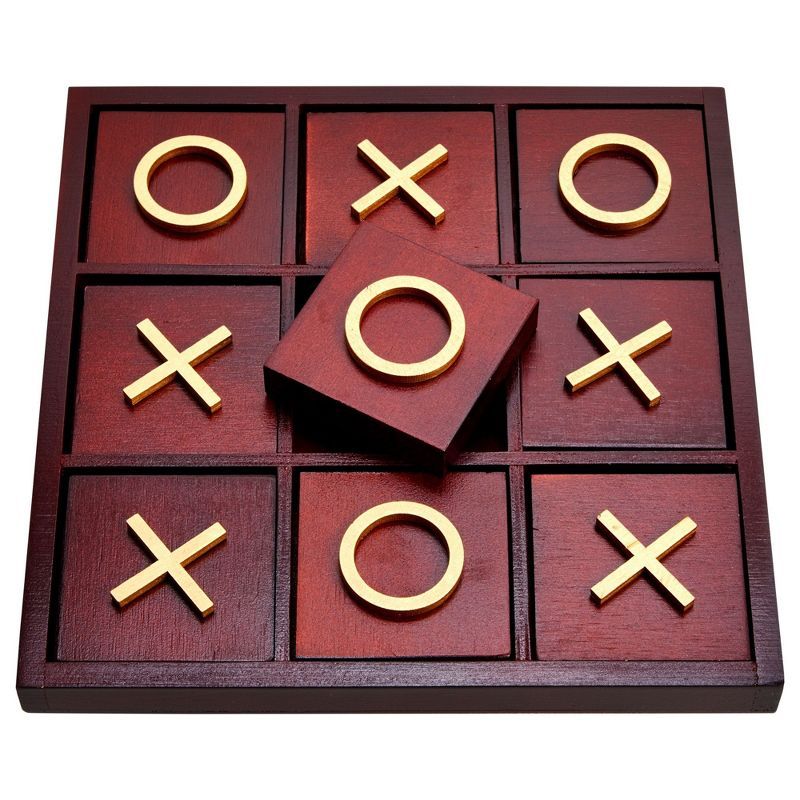 Cherry Red and Gold Wooden Tic Tac Toe Game