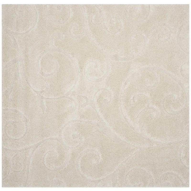 Cream Floral Shag Square Area Rug, 5' x 5'