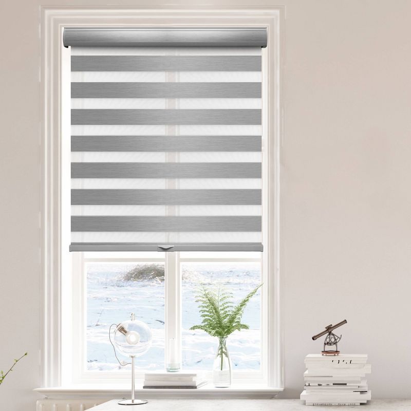 Gray Polyester Blackout Cordless Zebra Roller Shade