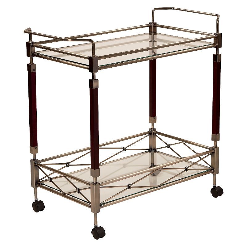 Walnut and Antique Brass Rectangular Serving Cart with Storage