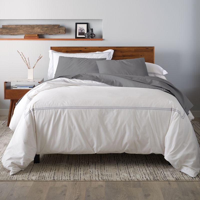 Ella Jayne White and Stone Cotton King Duvet Set with Satin Stitching