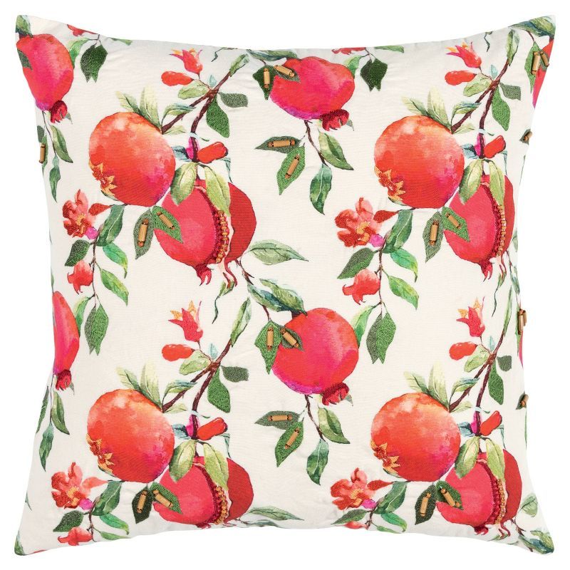 20" x 20" Botanical Pomegranate Embroidered Cotton Pillow Cover