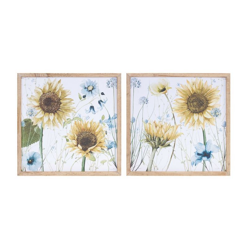 Melrose Framed Sunflower and Blue Floral Print Set