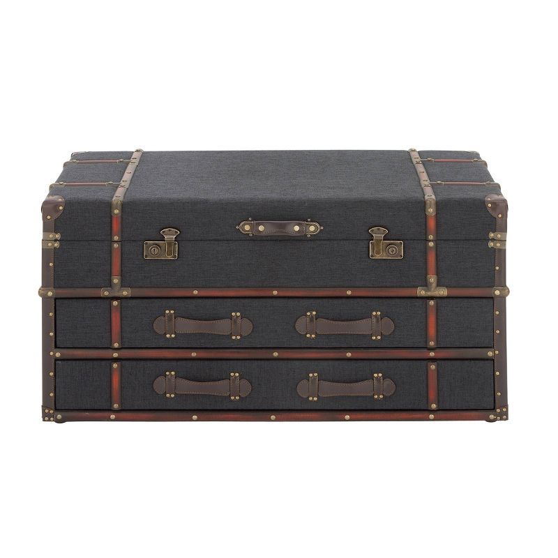 Dark Blue Linen Upholstered Trunk Coffee Table with Storage