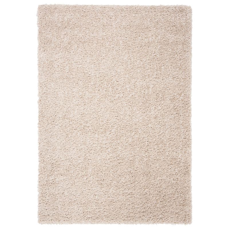 Beige Rectangular Synthetic Shag Area Rug, 5'3" x 7'6"