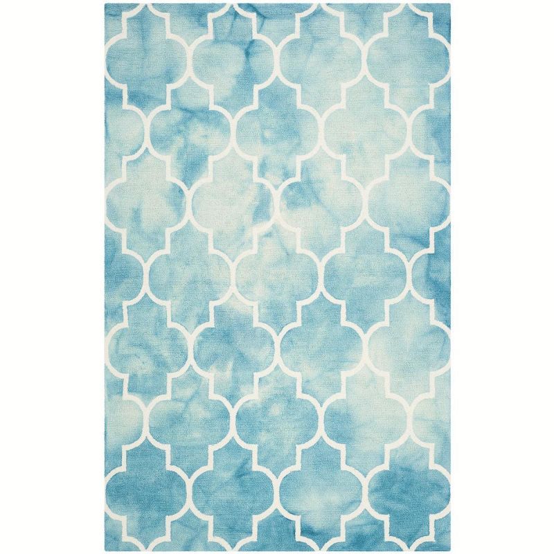 Ivory and Turquoise Hand-Tufted Wool 6' x 9' Area Rug