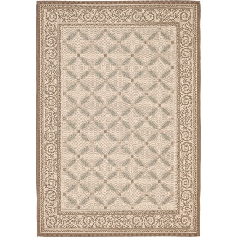 Beige and Dark Beige Synthetic Rectangular Area Rug with Baroque Print