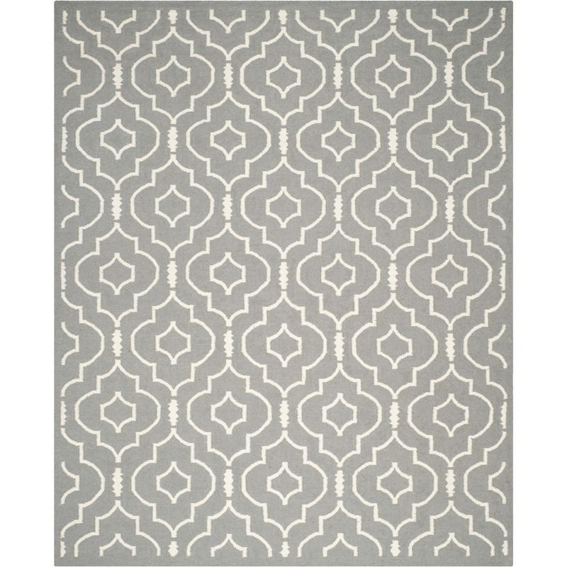 Grey and Ivory Geometric Wool 8' x 10' Flat Woven Rug