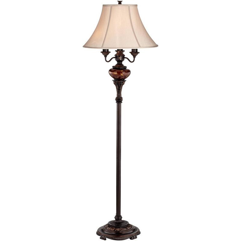 Lush Bronze Tortoise Glass 4-Light Floor Lamp with Bell Shade