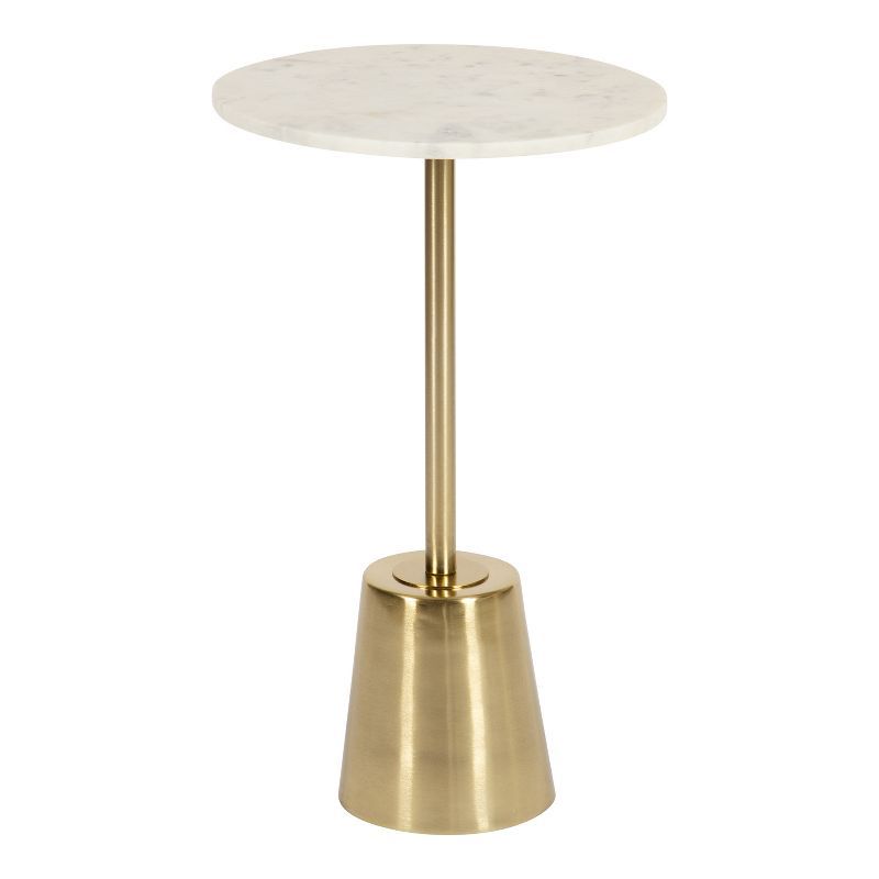 Tira Round White Marble and Gold Metal Side Table