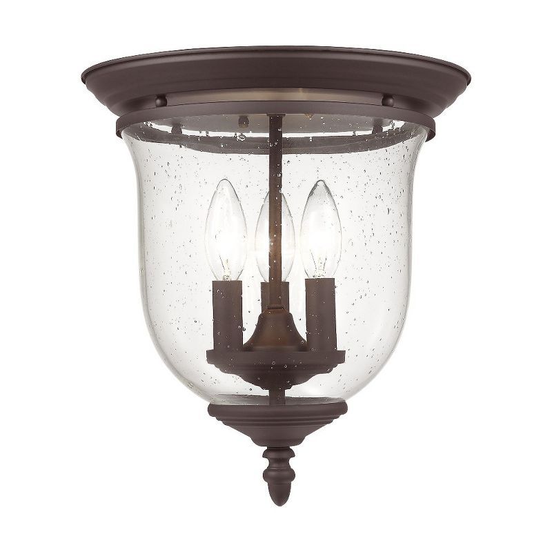 Bronze Legacy 3-Light Seeded Glass Jar Indoor/Outdoor Flush Mount