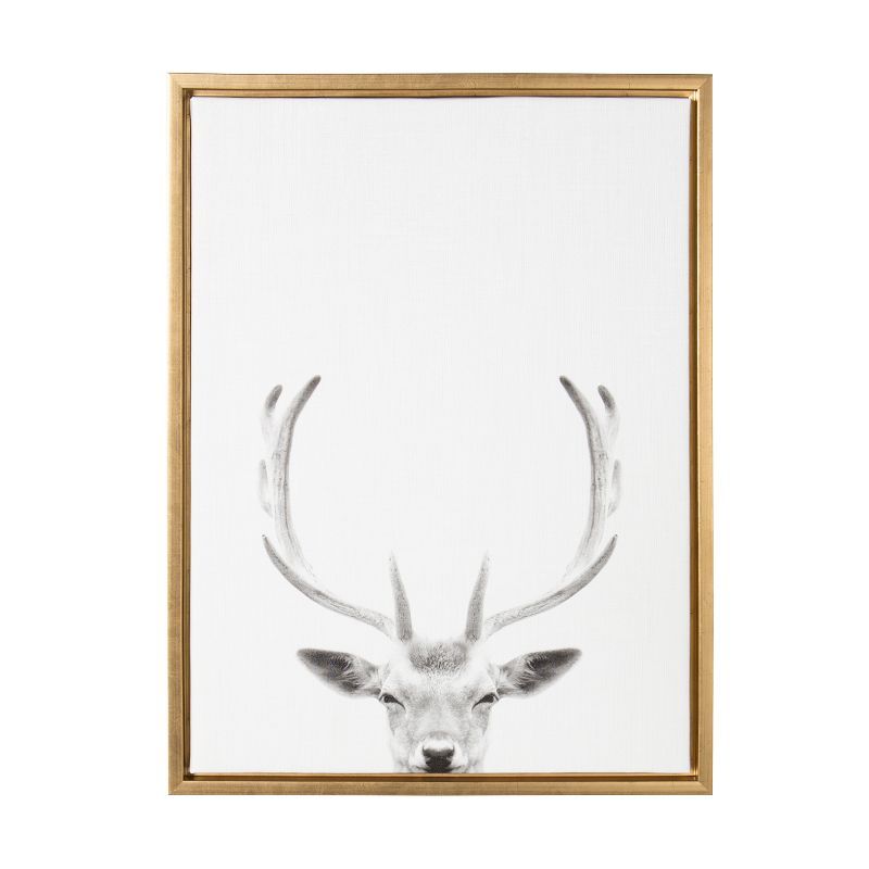 Gold Framed Black and White Deer Canvas Wall Art