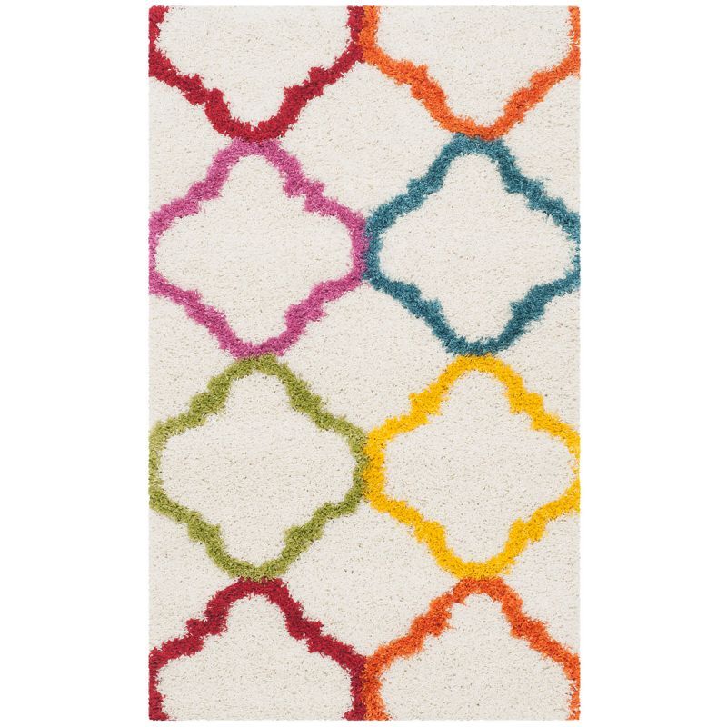 Ivory and Multicolor Shag Kids Area Rug, 2'3" x 5'