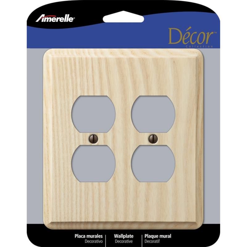 Amerelle Unfinished Beige Ash Wood 2-Gang Duplex Wall Plate