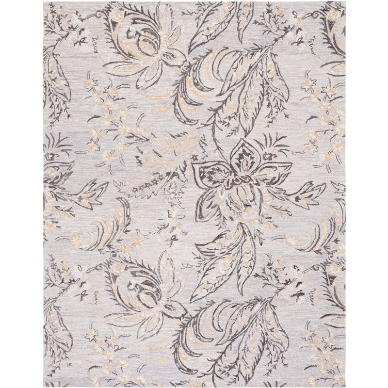 Gray Floral Hand-Tufted Wool 8' x 10' Area Rug