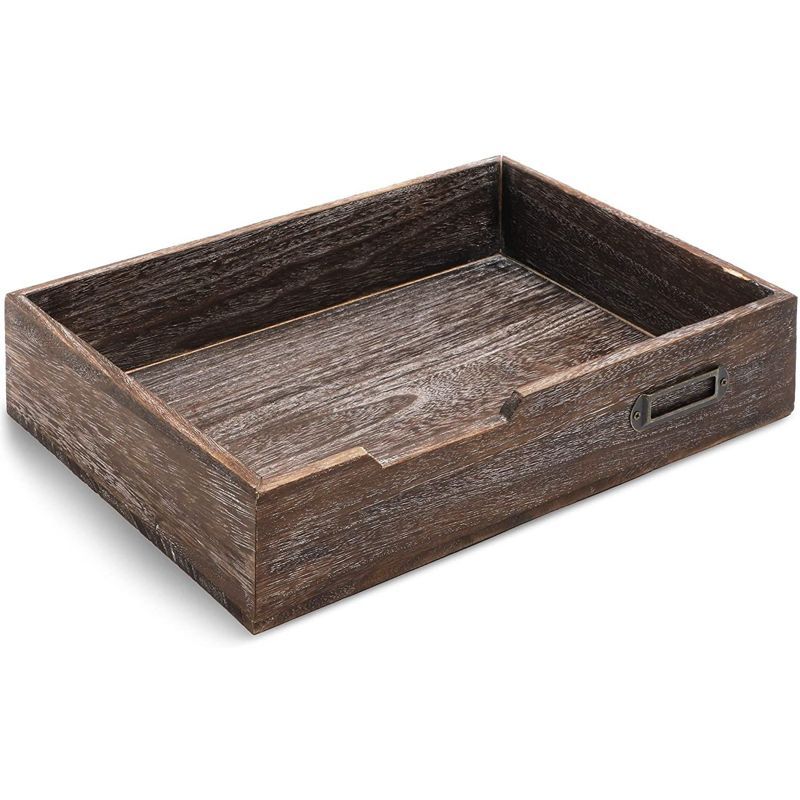 Rustic Brown Wood Stackable Paper Tray Organizer