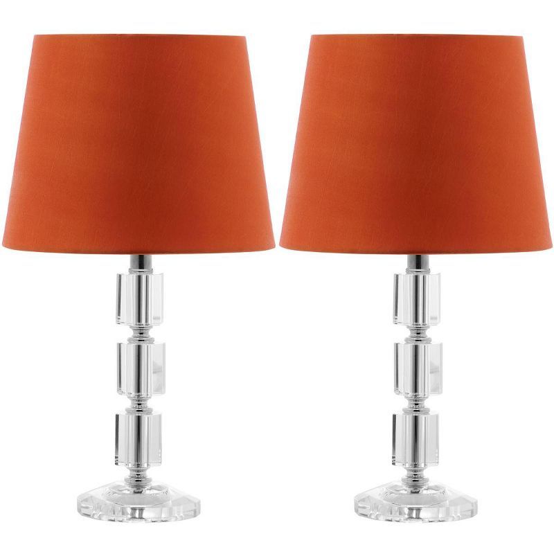 Erin Crystal Cube Table Lamp with Burnt Orange Shade, Set of 2