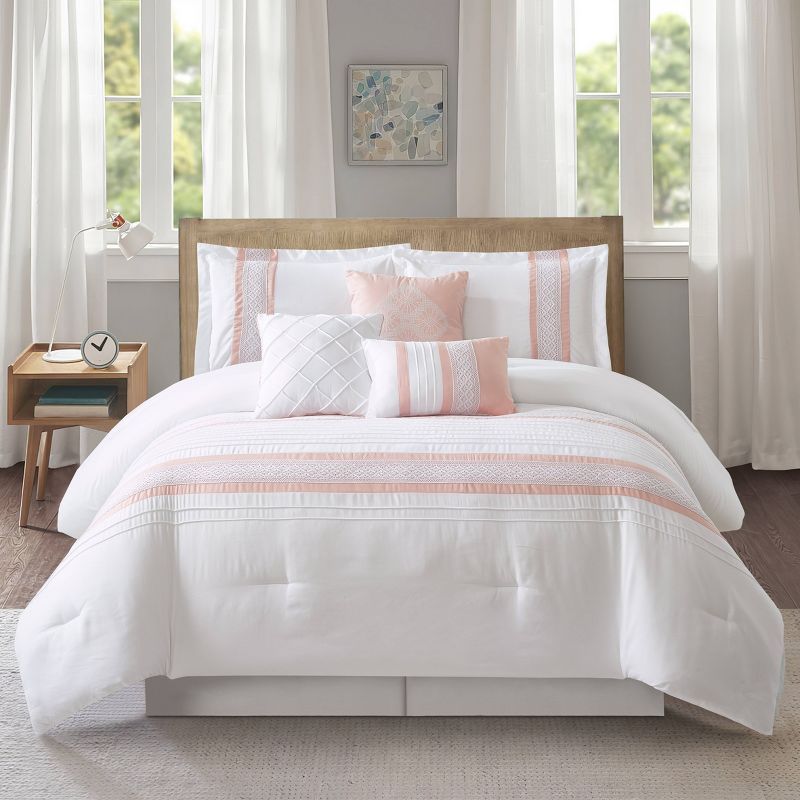 Boho Pink and White Microfiber Queen Comforter Set