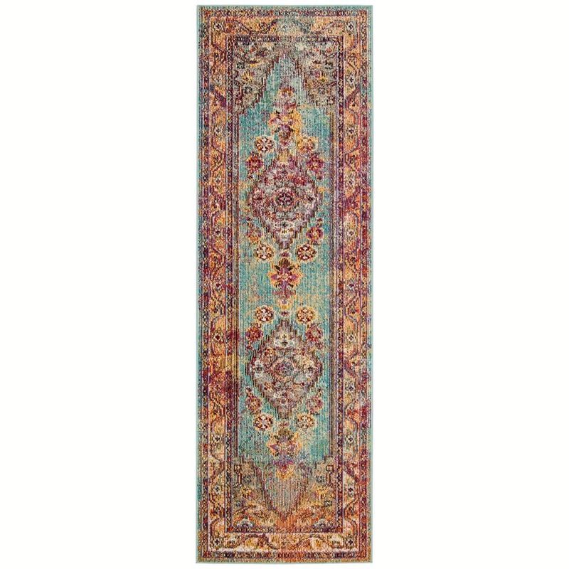 Light Blue and Orange Floral Medallion Runner Rug