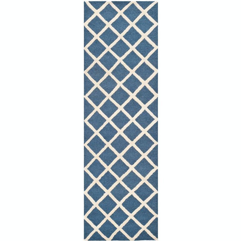 Navy and Ivory Hand-Tufted Wool Runner Rug 2'6" x 6'