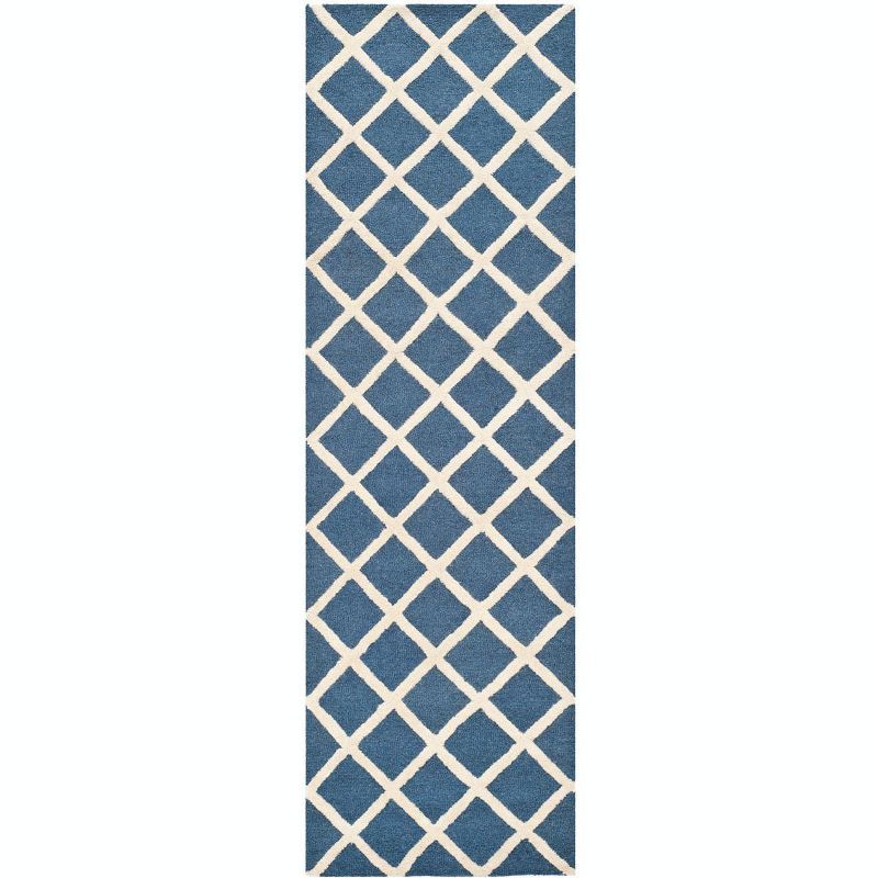 Navy and Ivory Hand-Tufted Wool Runner Rug 2'6" x 6'