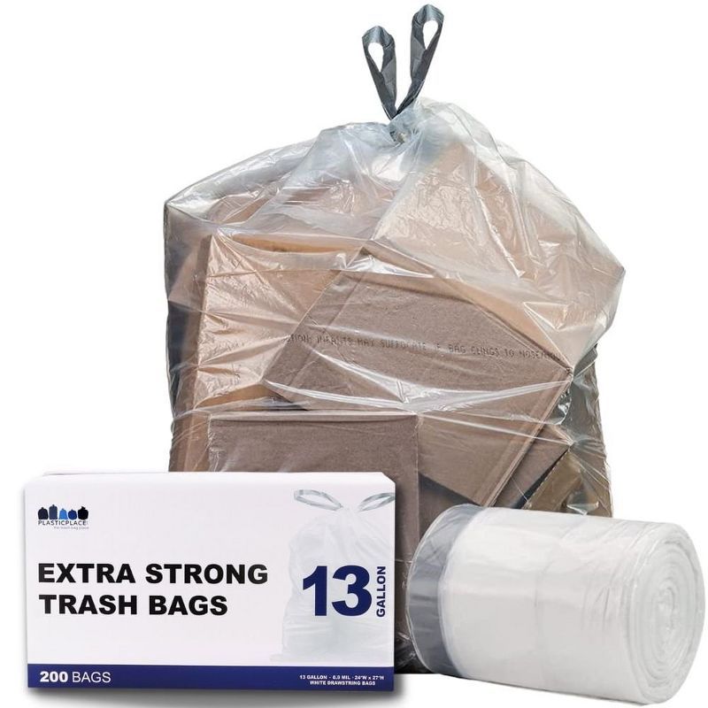 Plasticplace 13 Gallon Clear Extra Tall Drawstring Trash Bags