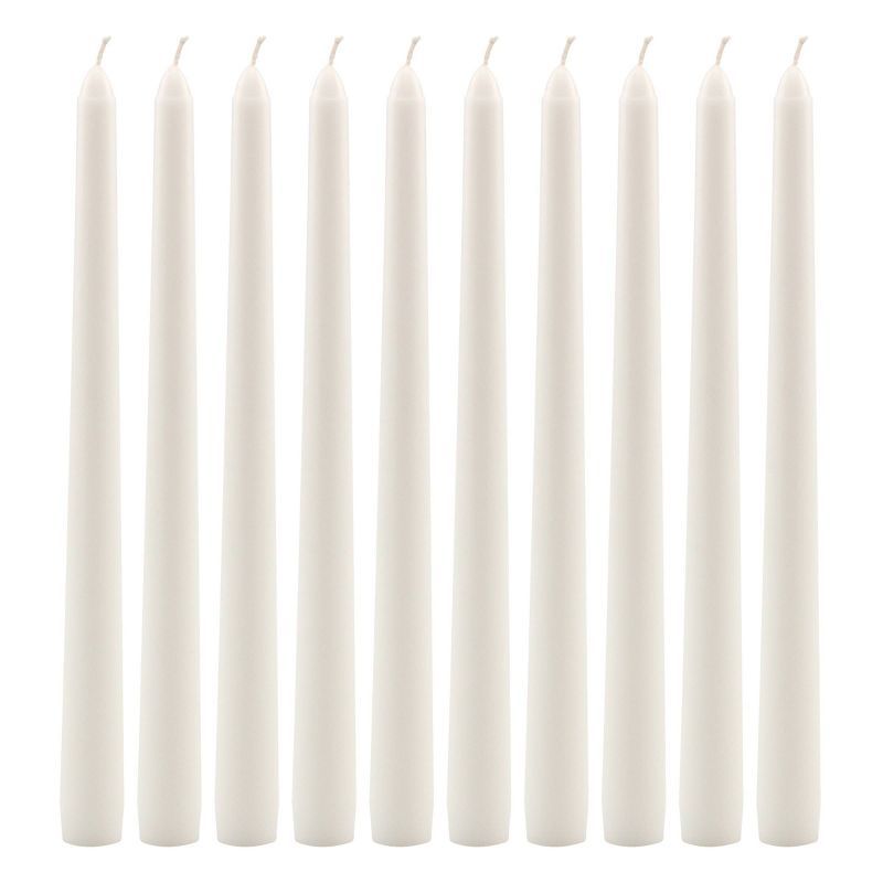 Elegant 10" White Paraffin Wax Taper Candles, 10-Pack