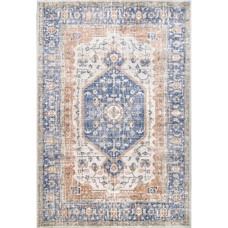 Oval Easy-Care Synthetic Blue Spot Area Rug