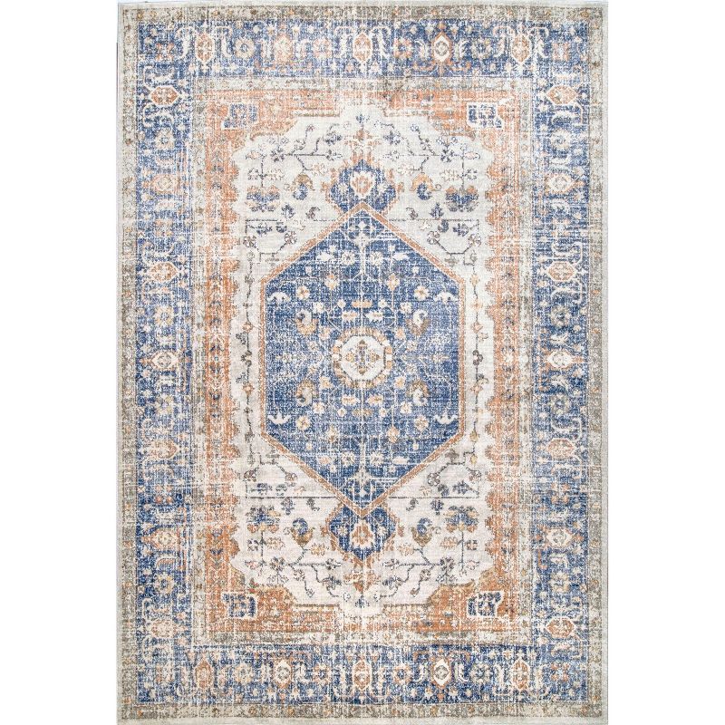 Classic Floral Blue Synthetic 62"x26" Easy-Care Area Rug