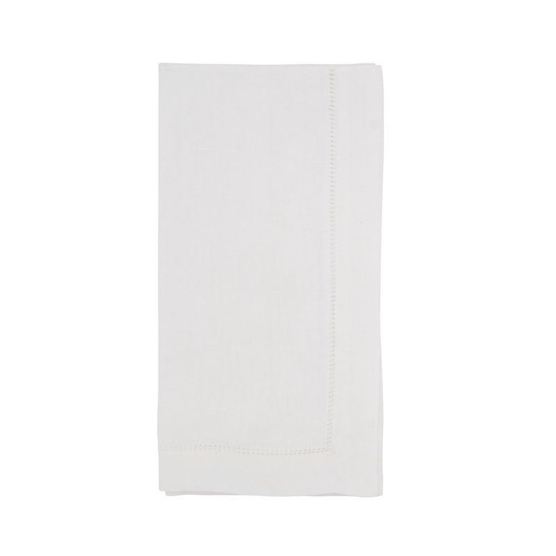 White Linen Cotton Hemstitched Dinner Napkins, Set of 4