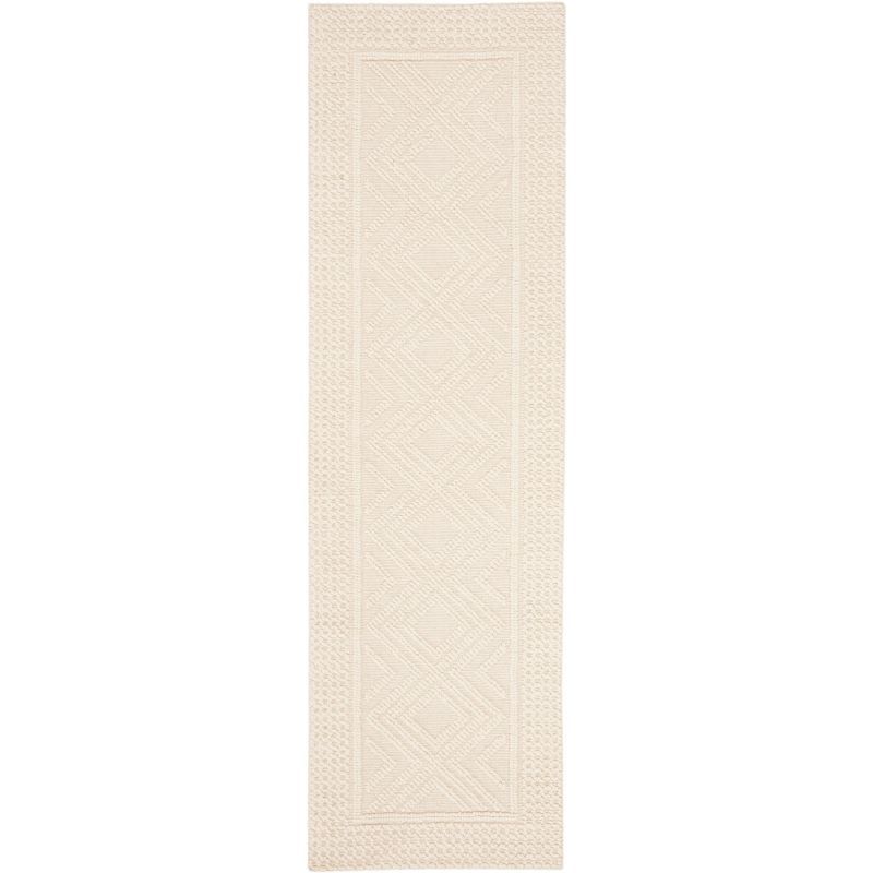 Ivory Hand-Woven Wool Geometric Runner Rug, 2'3" x 6'